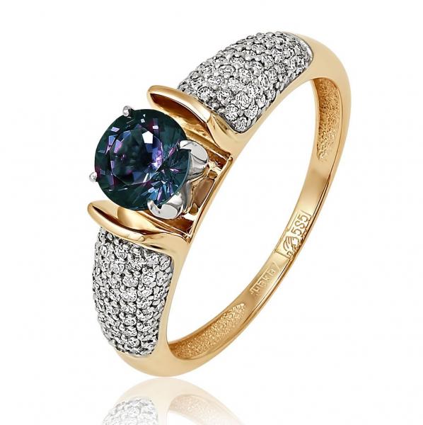 Золотое кольцо с бриллиантом и александритом