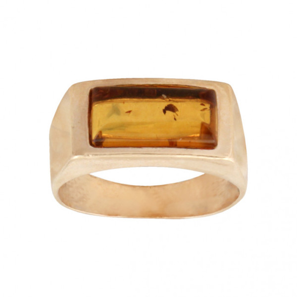 Серебряное кольцо с&nbsp;янтарём и&nbsp;позолотой