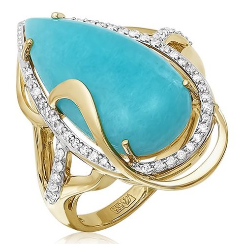 Золотое кольцо с бриллиантом и амазонитом