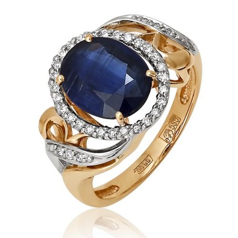 Золотое кольцо с кианитом и бриллиантом