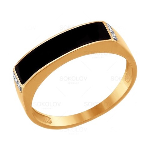Золотое кольцо с фианитом и ониксом