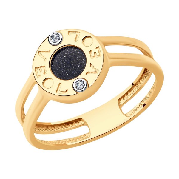 Золотое кольцо с бриллиантом и авантюрином