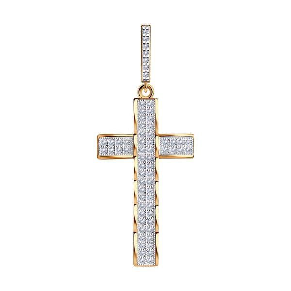 Серебряный крест с позолотой и фианитами