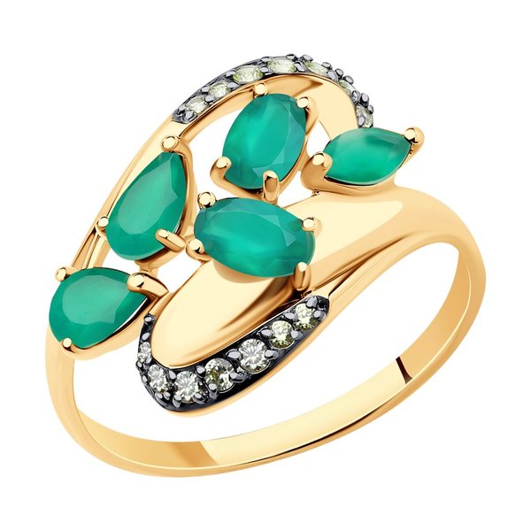Золотое кольцо с агатом зеленым