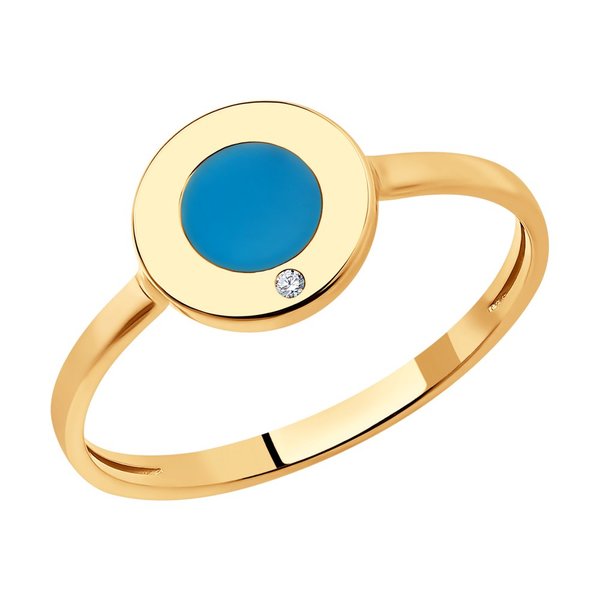 Золотое кольцо с фианитом и эмалью
