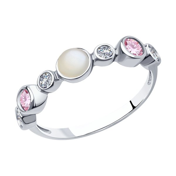 Серебряное кольцо с фианитом и лунным камнем