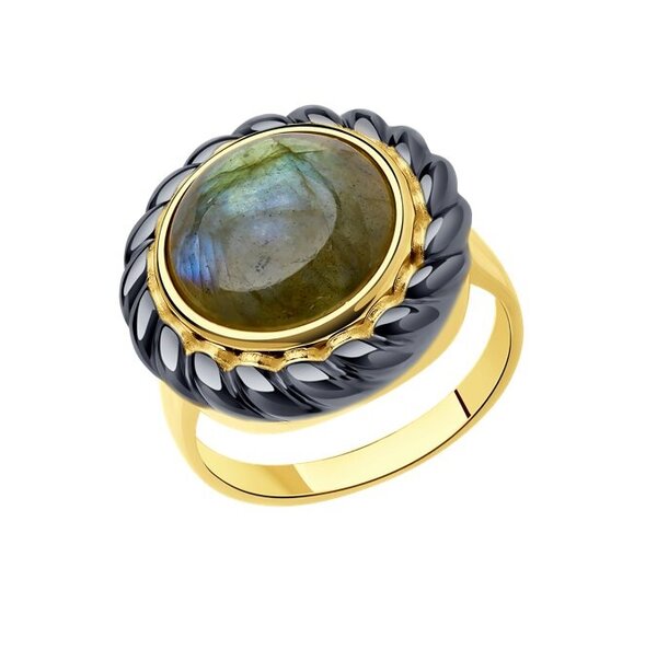 Серебряное кольцо с лабрадоритом и позолотой