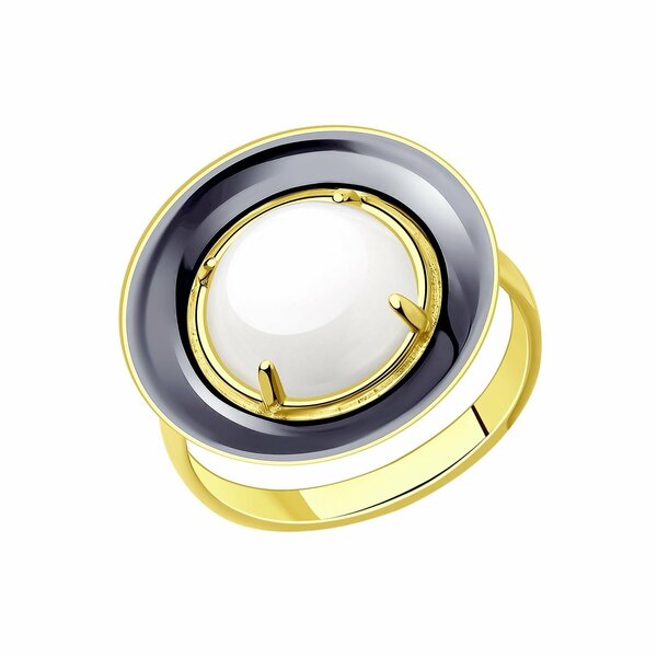 Серебряное кольцо с лунным камнем и позолотой