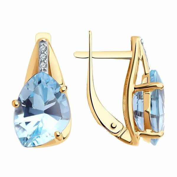 Золотые серьги с&nbsp;фианитом и&nbsp;топазом