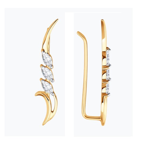 Золотые серьги-кафф с&nbsp;фианитом