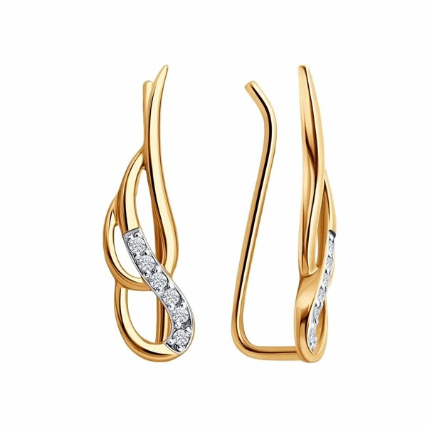 Золотые серьги-кафф с&nbsp;фианитом