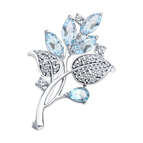 Серебряная брошь с&nbsp;фианитом и&nbsp;топазом