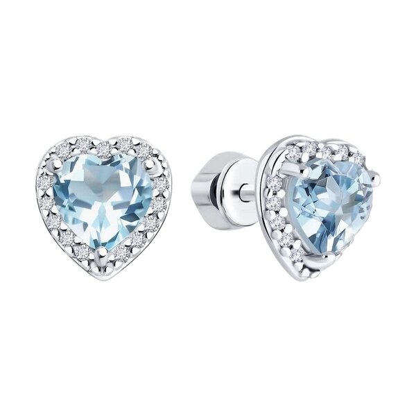 Серебряные серьги-пусеты с&nbsp;фианитом и&nbsp;топазом