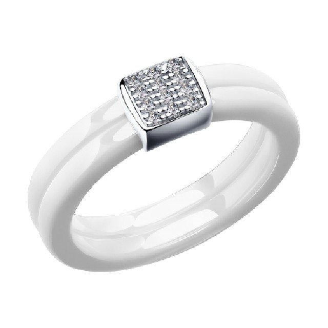 Серебряное кольцо с фианитом и керамикой