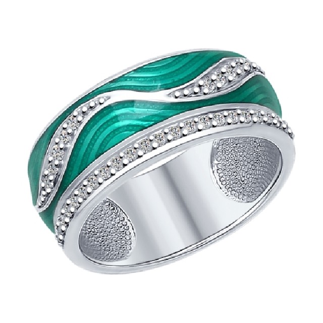 Серебряное кольцо с эмалью и фианитом