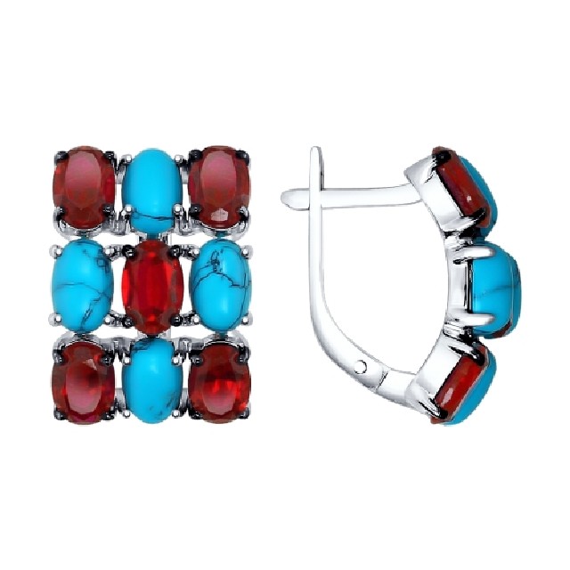 Серебряные серьги с&nbsp;фианитом и&nbsp;бирюзой искусственной