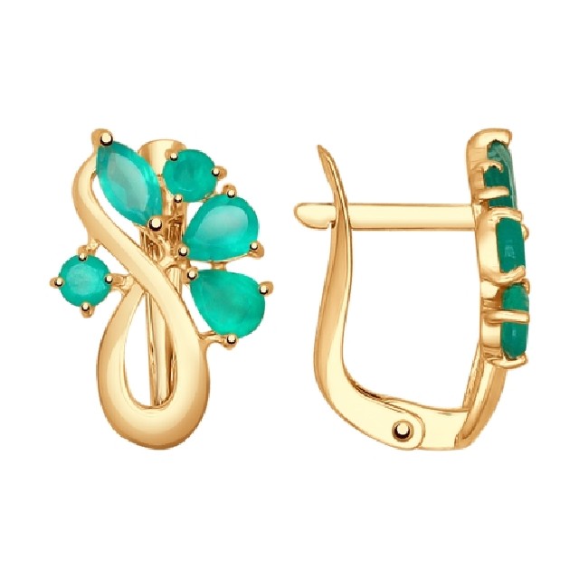 Золотые серьги с&nbsp;агатом зеленым