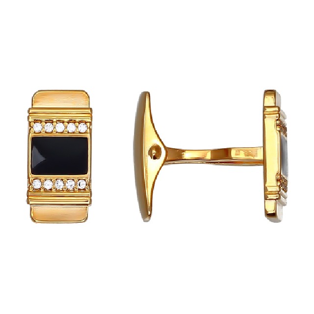 Серебряные запонки с&nbsp;эмалью, фианитом и&nbsp;позолотой