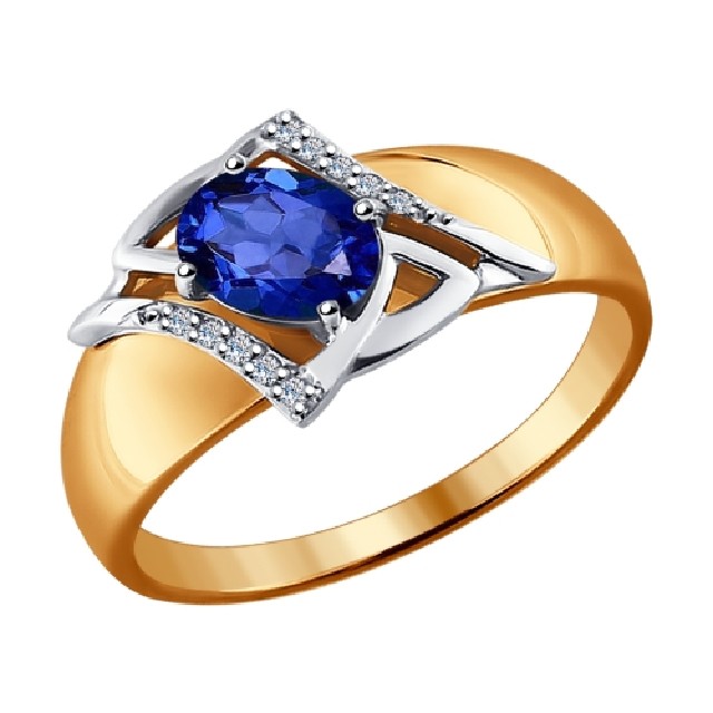 Золотое кольцо с сапфиром гидротермальным и бриллиантом