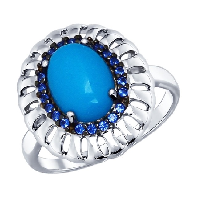 Серебряное кольцо с&nbsp;фианитом и&nbsp;бирюзой искусственной