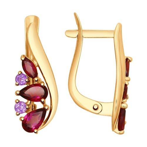 Золотые серьги с&nbsp;родолитом и&nbsp;аметистом