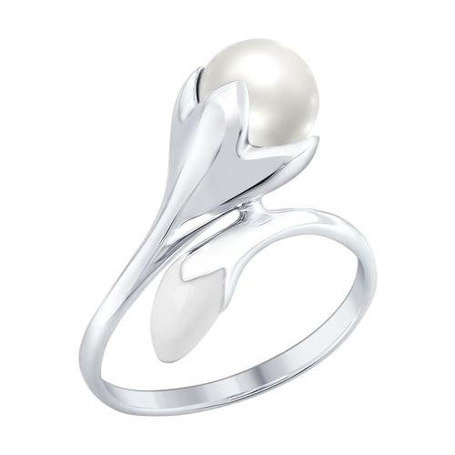 Серебряное кольцо с эмалью и жемчугом искусственным