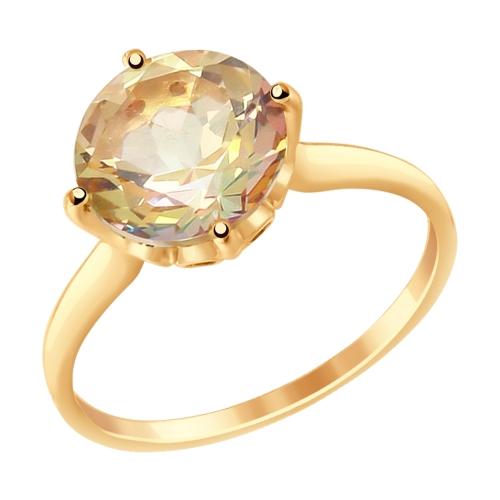 Золотое кольцо с топазом и кристаллом сваровски