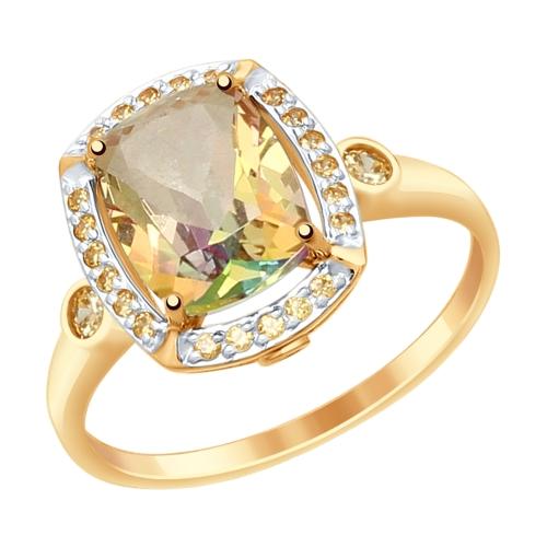 Золотое кольцо с топазом и кристаллом сваровски