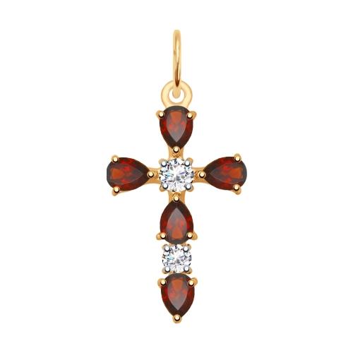 Золотой крест с фианитом и гранатом