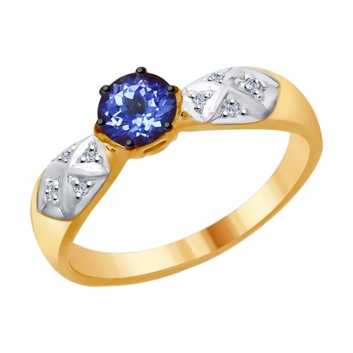 Золотое кольцо с&nbsp;танзанитом и&nbsp;бриллиантом