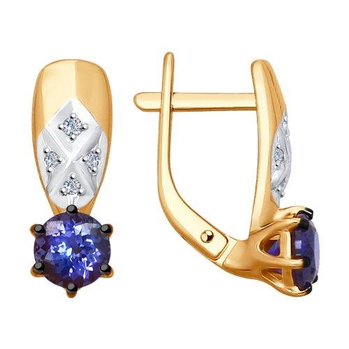 Золотые серьги с&nbsp;танзанитом и&nbsp;бриллиантом