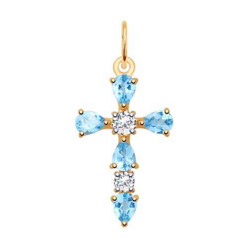 Золотой крест с фианитом и топазом