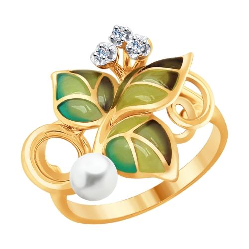 Золотое кольцо с жемчугом бриллиантом