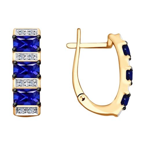 Золотые серьги с&nbsp;корундом синтетическим и&nbsp;бриллиантом