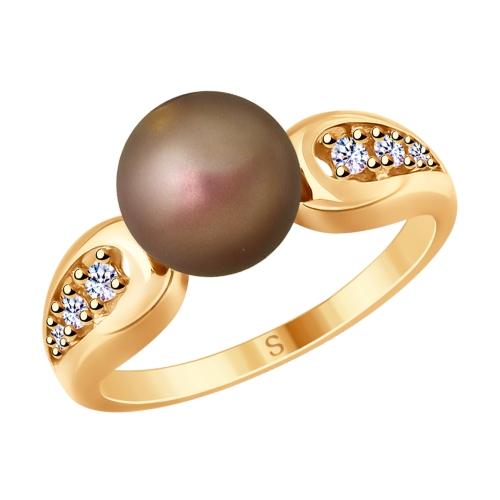 Серебряное кольцо с фианитом, позолотой и жемчугом культивированным