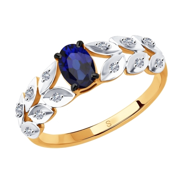 Золотое кольцо с&nbsp;корундом синтетическим и&nbsp;бриллиантом