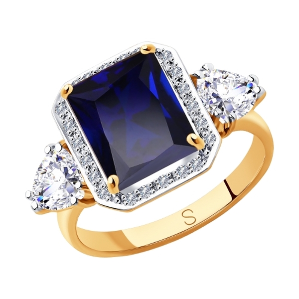 Золотое кольцо с бриллиантом и корундом синтетическим
