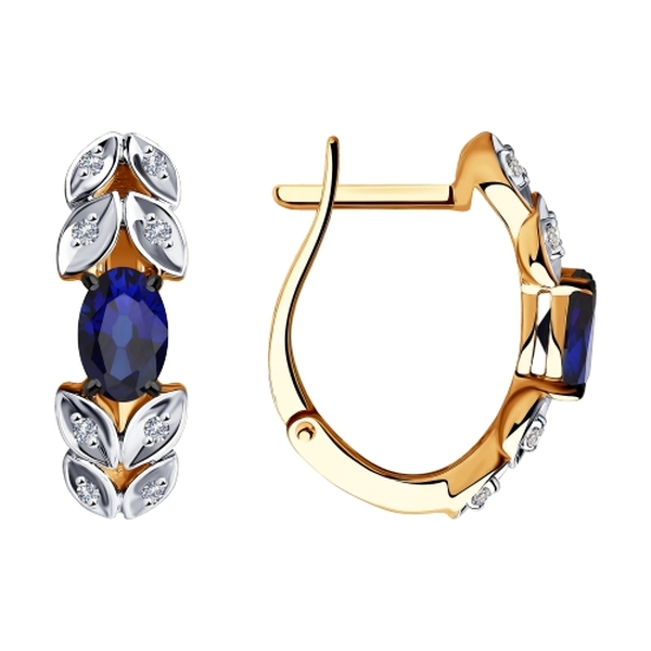 Золотые серьги с&nbsp;корундом синтетическим и&nbsp;бриллиантом