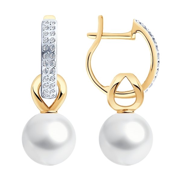 Золотые серьги с&nbsp;жемчугом и&nbsp;кристаллом сваровски