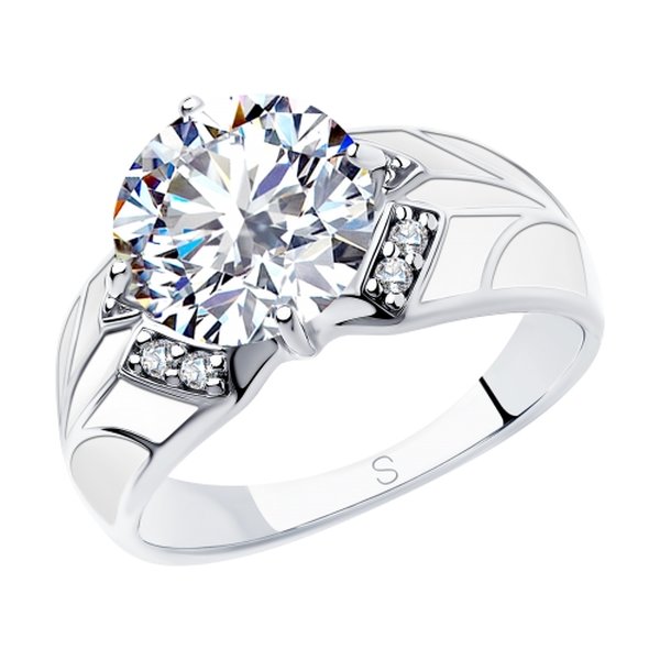 Серебряное кольцо с фианитом и эмалью