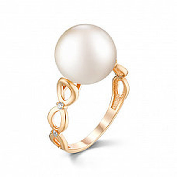 Золотое кольцо с&nbsp;фианитом и&nbsp;жемчугом культивированным