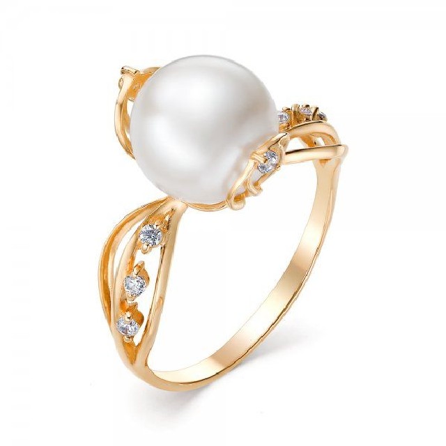 Золотое кольцо с&nbsp;фианитом и&nbsp;жемчугом культивированным