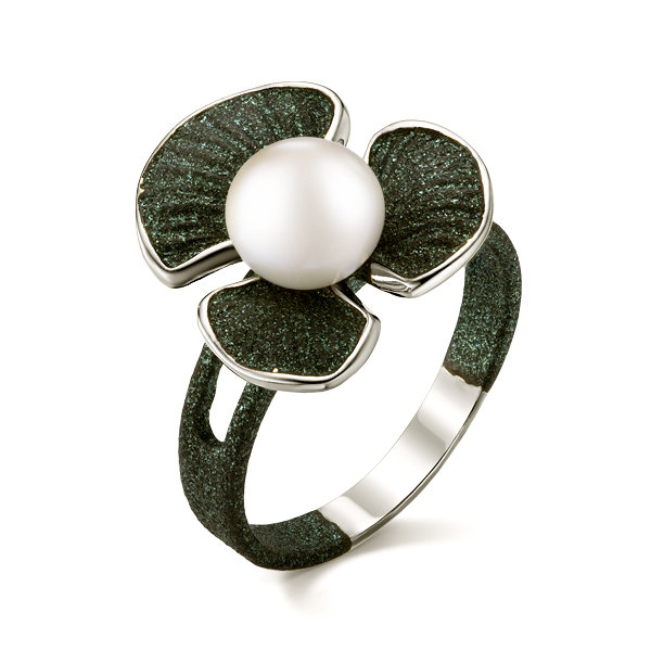 Серебряное кольцо с жемчугом культивированным и эмалью