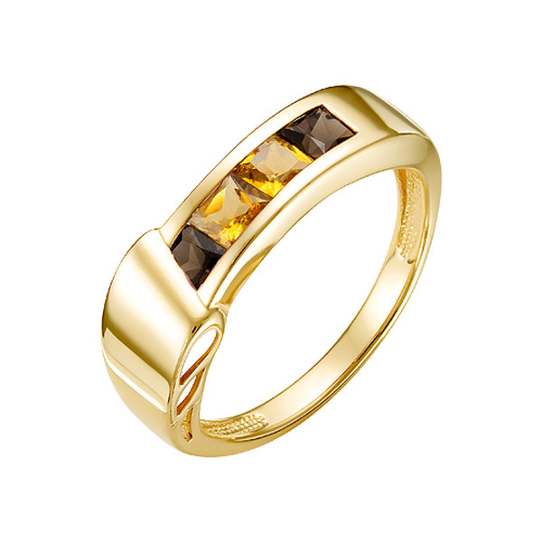 Золотое кольцо с цитрином и раух-топазом