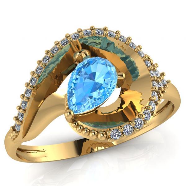 Золотое кольцо с фианитом и султанитом выращенным