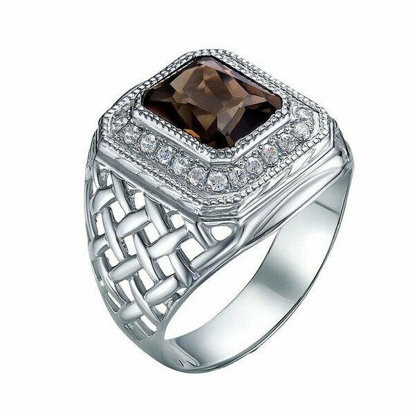 Серебряная печатка с&nbsp;раух-топазом и&nbsp;фианитом