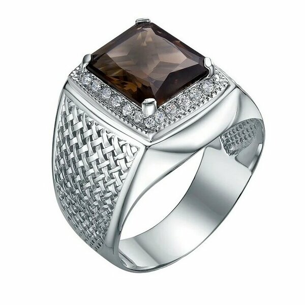 Серебряная печатка с&nbsp;цирконием и&nbsp;раух-топазом