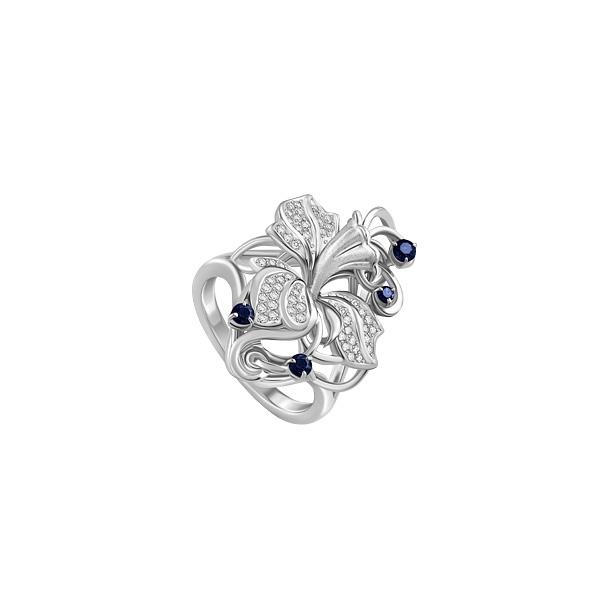 Серебряное кольцо с ювелирным стеклом и фианитом