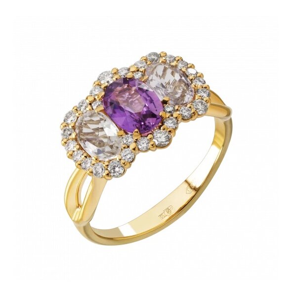 Золотое кольцо с сапфиром, бриллиантом и сапфиром лавандовым