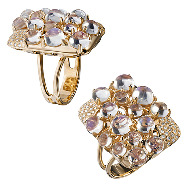 Золотое кольцо с бриллиантом и лунным камнем